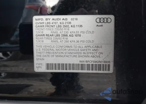 2016 Audi Q3 2.0T Premium Plus from USA, damaged, VIN WA1BFCFS9GR018935